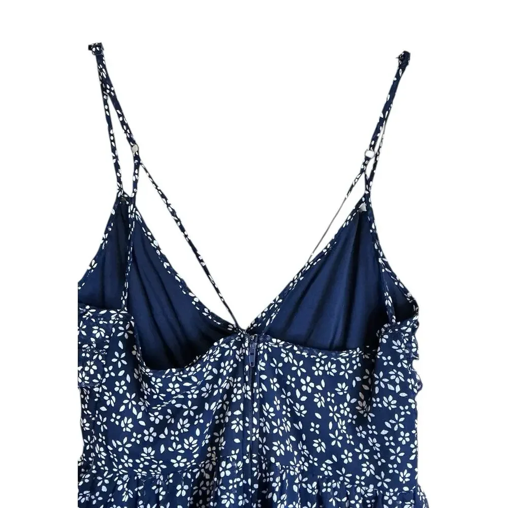 Trixxi Women's Shorts Romper Dark Navy Blue White‎ Ditsy Floral Print Size S